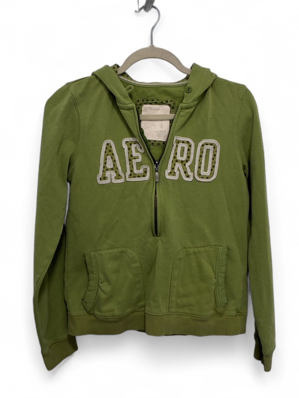 Y2K Aeropostale Green Hooded Zip Neck Embroidered Logo Sweatshirt